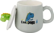 Kubki - LeanToys Kubek Ceramiczny Dinozaur Niebieski Przykrywka Łyżeczka 350ml - miniaturka - grafika 1