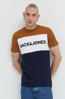 Koszulki męskie - Jack & Jones t-shirt bawełniany kolor brązowy z nadrukiem - grafika 1