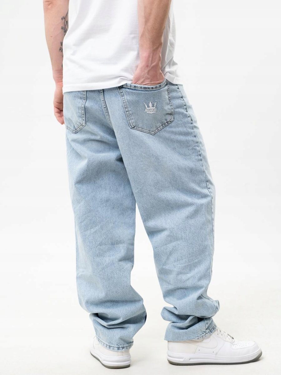 SPODNIE JEANSOWE BAGGY Z Uszkodzeniami Męskie Niebieskie Jigga Wear L