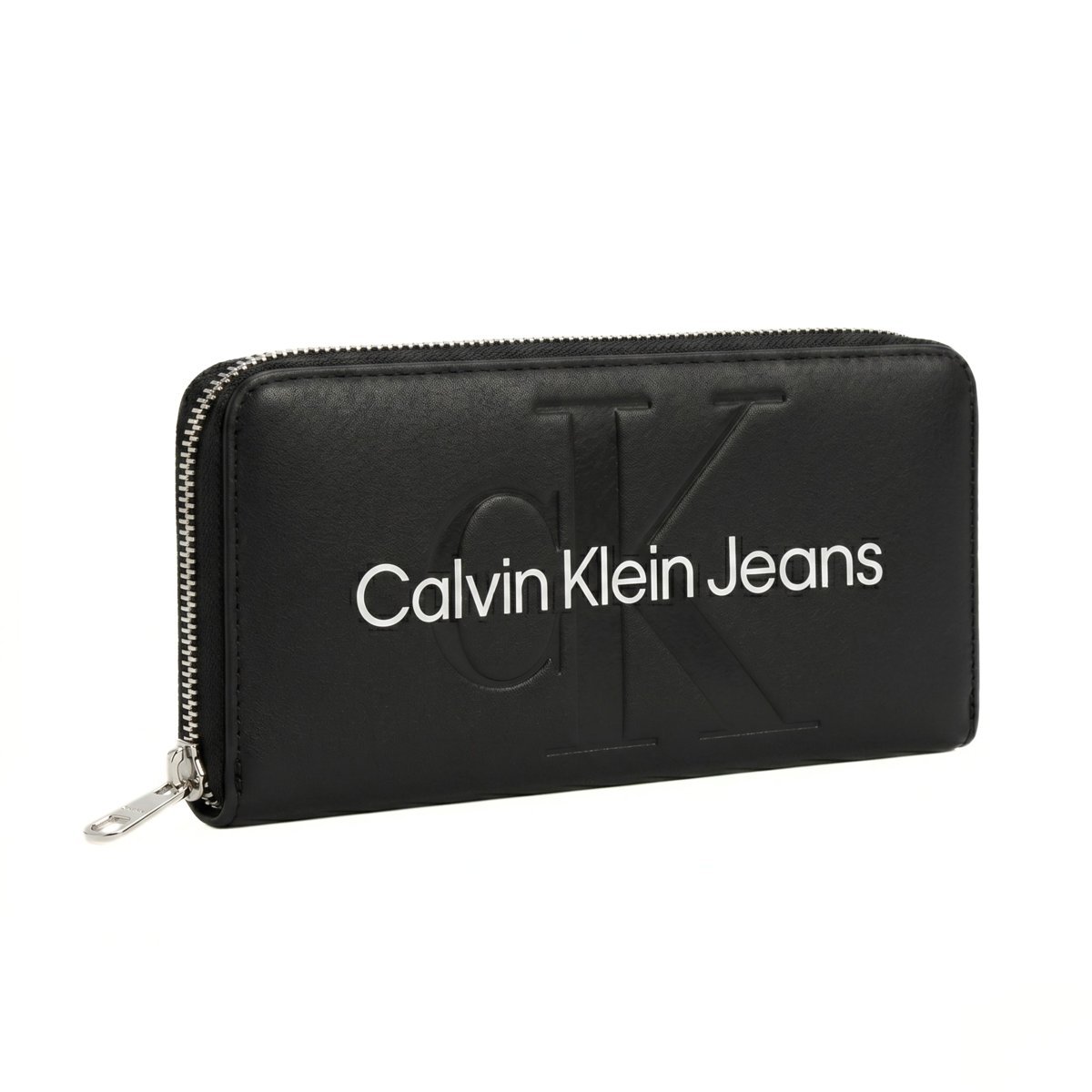 Calvin Klein Jeans Portfel Damski Duży Czarny Biały Logo Skóra Ekologiczna
