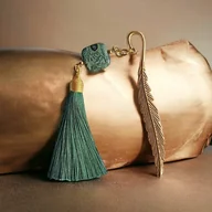 Zakładki do książek - Zakładka PREMIUM : zieleń i złoto : jaspis kambaba - miniaturka - grafika 1