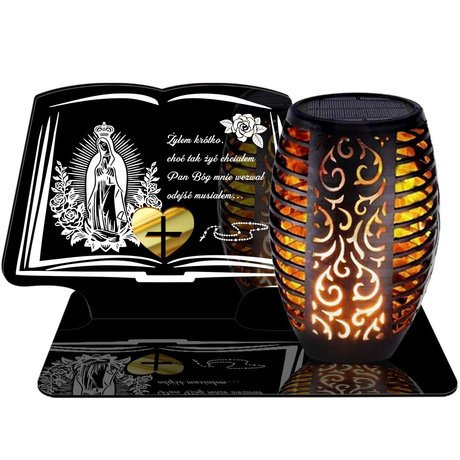 ZNICZ SOLARNY LED WIECZNY PODSTAWKA NA CMENTARZ GRÓB Księga EFEKT PŁOMIENIA