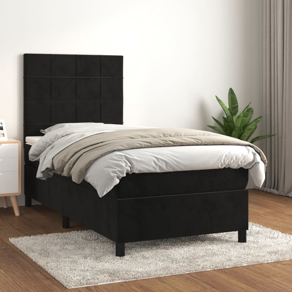 Łóżko sprężynowe z materacem czarne 100x200 cm velvet