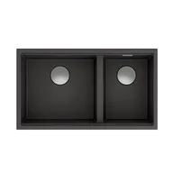 Zlewozmywaki - Quadron Zlewozmywak granitowy dwukomorowy podwieszany 84x48,5x22,5 cm CLARK 842 ONYX ze stalowym odpływem - miniaturka - grafika 1