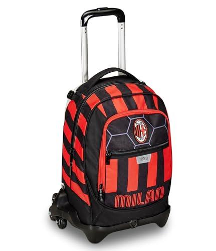 Seven Jack 3-kołowy wózek szkolny, czerwony i czarny, A.C. Milan Piłka nożna, czerwony czarny - 3 w 1, potrójne zastosowanie, plecak z odpinanym wózkiem, kieszenią na butelkę i systemem crossover,