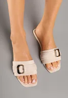 Klapki i japonki damskie - Beżowe Klapki z Klamrą i Kwadratowym Noskiem Gavrina - miniaturka - grafika 1