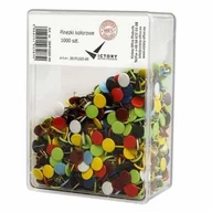 Pinezki - Pinezki metalowe kolorowe VICTORY OFFICE pudełko plastikowe 1000szt. /30KP1000-99/ - miniaturka - grafika 1