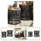 Stoły ogrodowe - The Living Store Stoliki ogrodowe - 2 szt. - drewniane blaty - czarne - polirattan - Stolik Ogrodowy - miniaturka - grafika 1