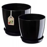 Donice - Doniczka na kwiaty z podstawką czarne 23 cm + 28 cm, 2 szt. - miniaturka - grafika 1