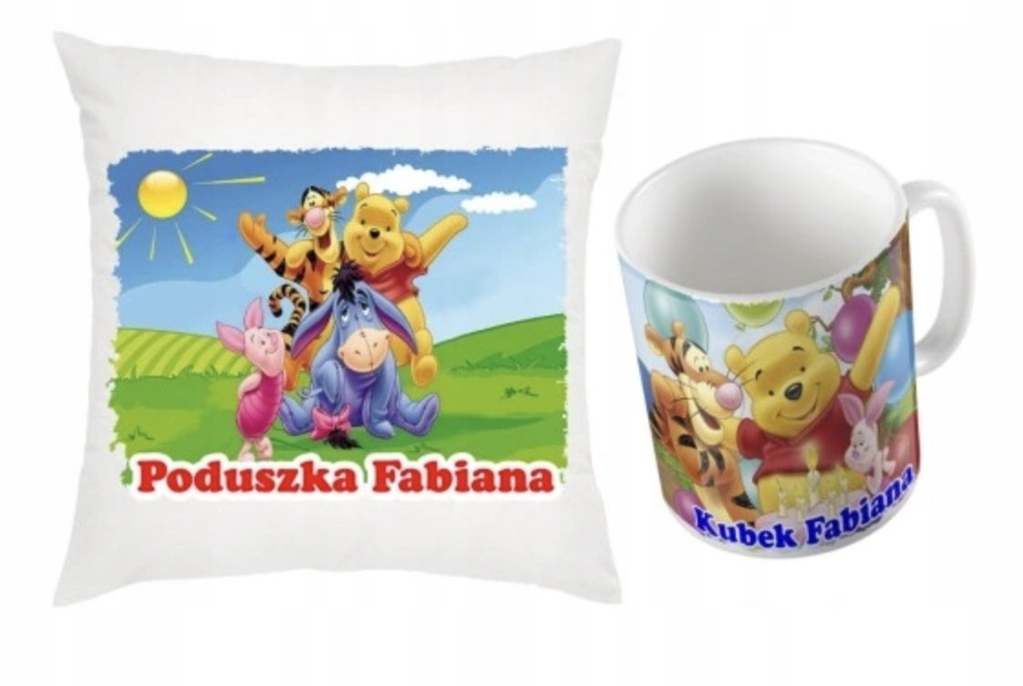ZESTAW PODUSZKA + KUBEK Prezent KUBUŚ PUCHATEK TYGRYSEK + IMIĘ