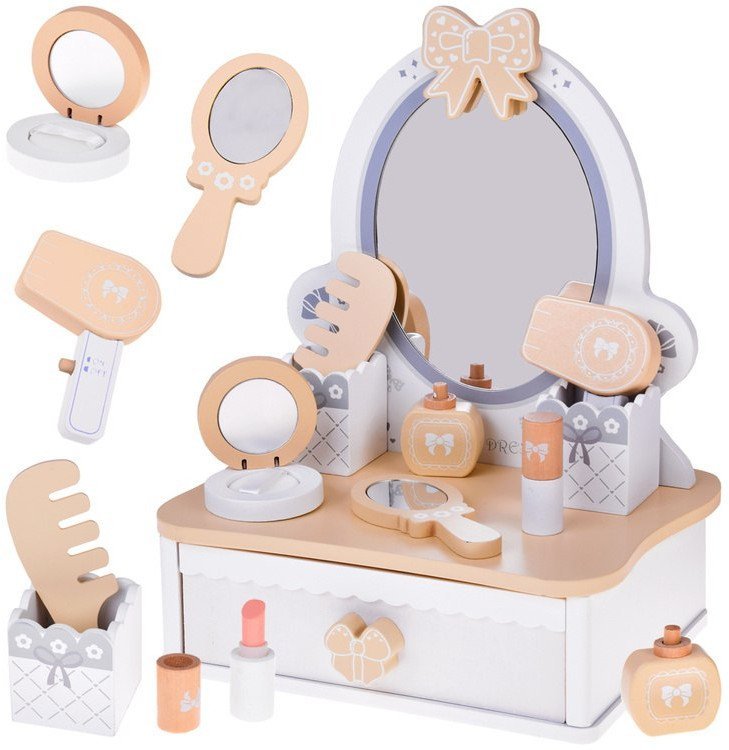Toaletka drewniana dla dziewczynki szufladka akcesoria ZA5614 EDUKAMP