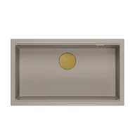 Zlewozmywaki - DASH 110 GraniteQ zlewozmywak soft taupe 76x44x23,5 cm 1-komorowy wpuszczany z syfonem manualnym złoty - miniaturka - grafika 1