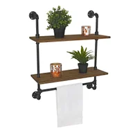 Ręczniki - Mucola Półka ścienna z wieszakiem na ręczniki Brązowy Wieszak na ręczniki Lite drewno Rustykalna półka ścienna Półka wisząca Półka konsola - miniaturka - grafika 1