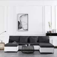 Narożniki - Rozkładana sofa 4-osobowa vidaXL, tapicerowana sztuczną skórą, biała - miniaturka - grafika 1