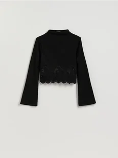 Reserved - Bluzka z koronką - czarny - Bluzki damskie - miniaturka - grafika 1