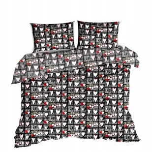 pościel z bawełny płaskiej 160x220 + 2 poszewki B 90 serca zaw szaro czerw - Pościel pościel z bawełny płaskiej 160x220 + 2 poszewki B 90 serca zaw szaro czerw - Pościel - miniaturka - grafika 1