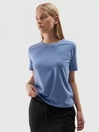 Koszulki sportowe damskie - Damski t-shirt basic 4F 4FWAW24TTSHF1650 - niebieski - miniaturka - grafika 1