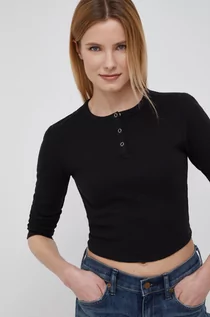 Koszulki i topy damskie - Calvin Klein Jeans Jeans longsleeve bawełniany kolor czarny - grafika 1
