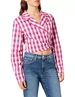 Koszule damskie - NA-KD Damska koszula overlap Cropped Shirt, Różowa kratka, 40 PL - miniaturka - grafika 1