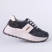 Półbuty damskie - Sneakersy damskie skórzane GOODIN GD-124 skóra zamsz platforma brąz 41 - miniaturka - grafika 1