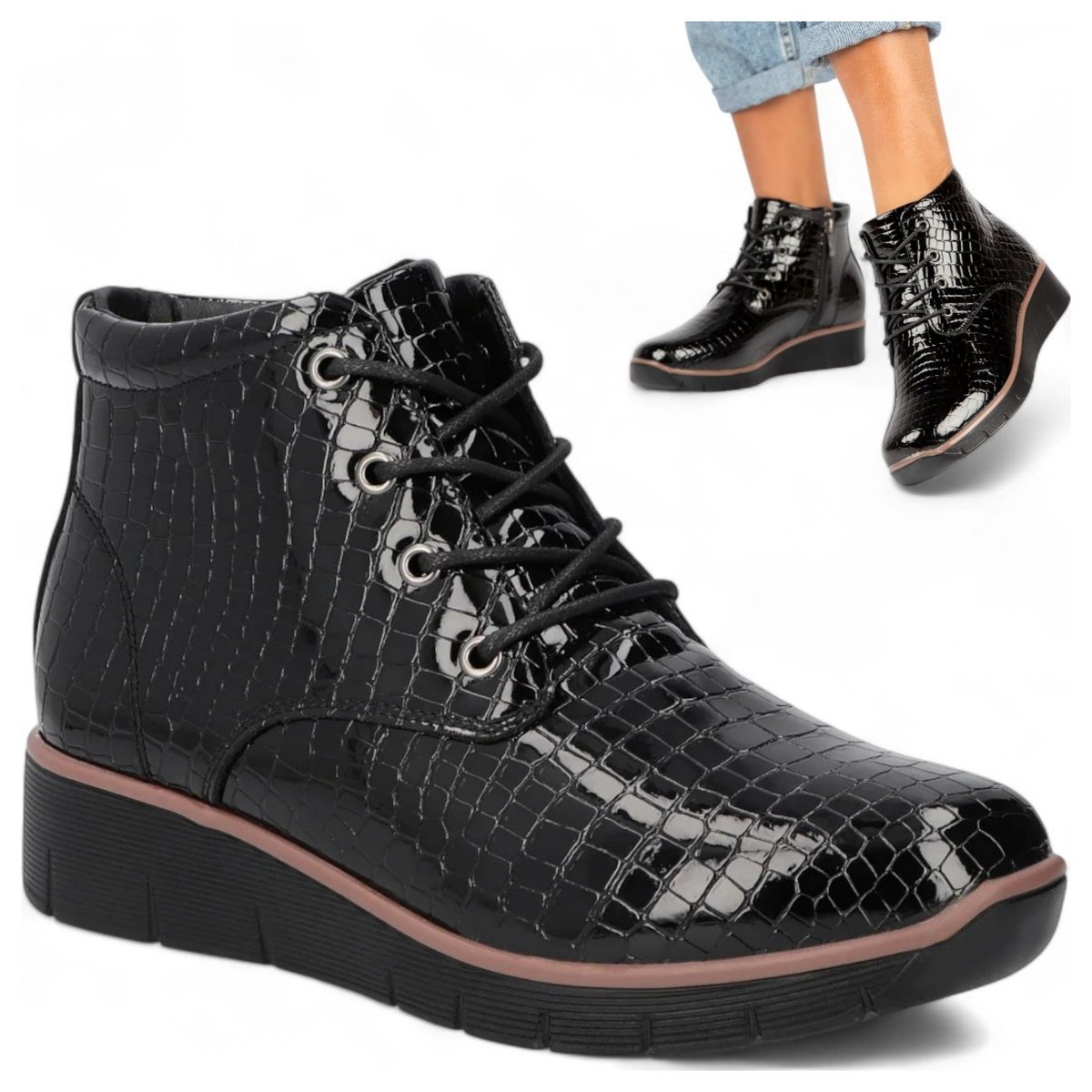 Filippo Botki Damskie SKÓRA Trzewiki Jesienne Czarne Wygodne Eleganckie 41