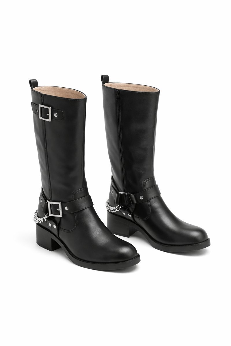 STEVE MADDEN CZARNE KOWBOJKI ZE SKÓRY NATURALNEJ Z ŁAŃCUCHEM 40 1I3A