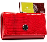 Portfele - Lakierowany portfel damski na zatrzask i bigiel PETERSON skórzany rfid stop rozbudowany na karty czerwony - miniaturka - grafika 1