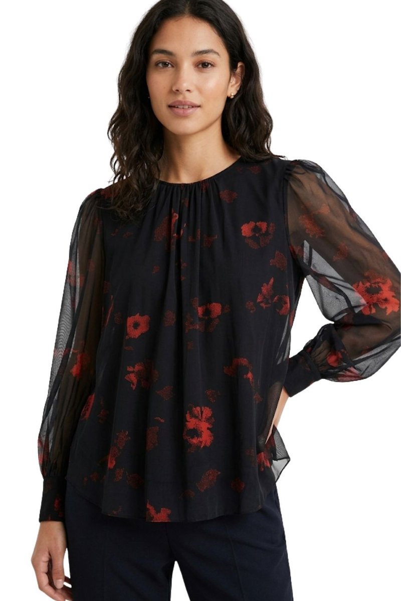 Bluzka damska Desigual Aleli siateczka czarna w kwiaty-XS