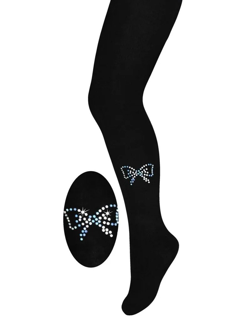 Dziewczęce rajstopy bawełniane kokardka z cyrkonii czarne Milusie r.128/134