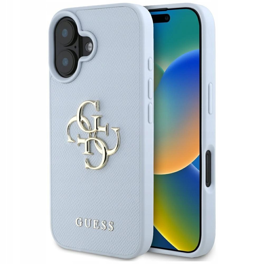 Guess Etui Grained Big 4G Small Classic Logo do iPhone 16, niebieskie