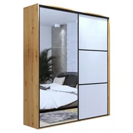 Szafy - Szafa z lustrem dąb artisan + biały + czarne szprosy W2-P45 - miniaturka - grafika 1