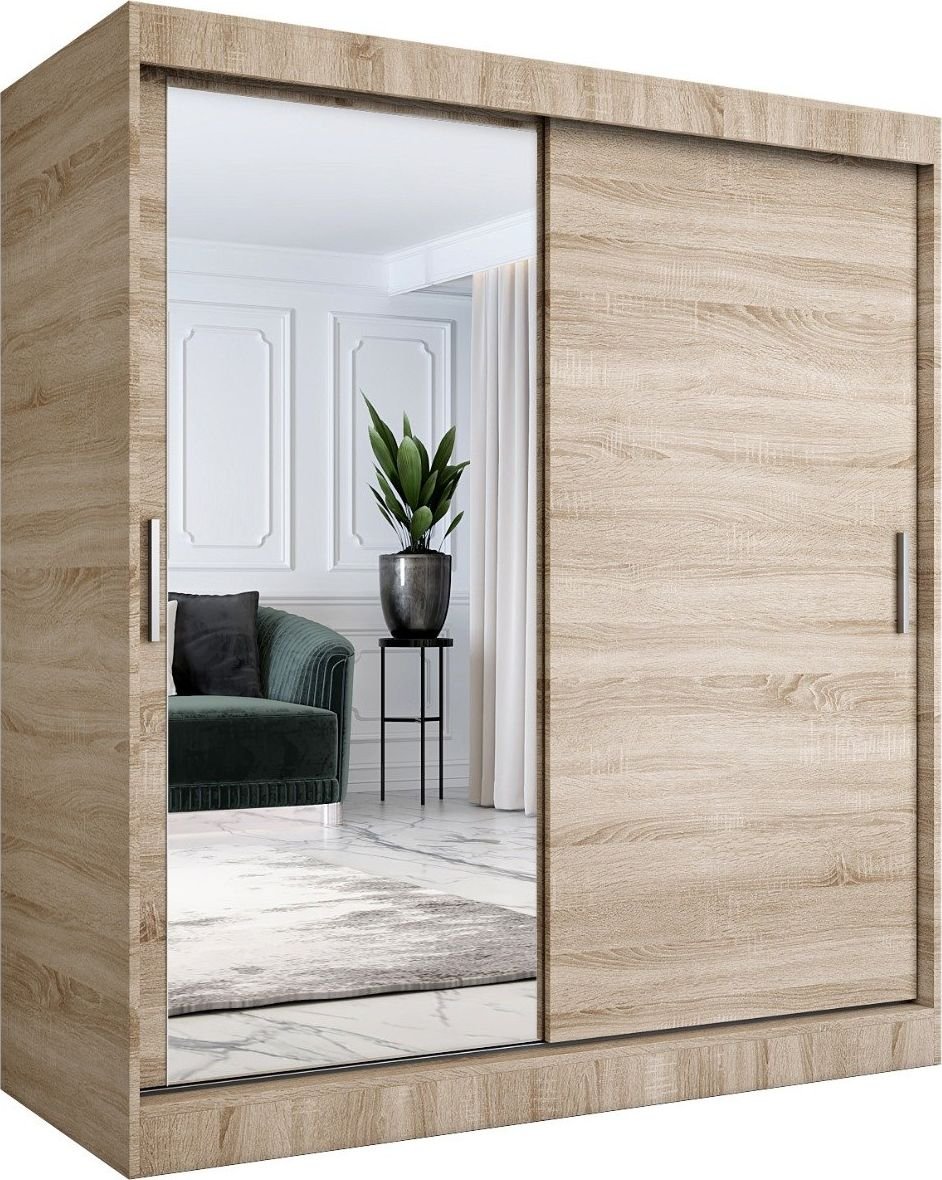 MKPOL Szafa przesuwna MODUO COMFORT 180 dąb sonoma z lustrem po lewej