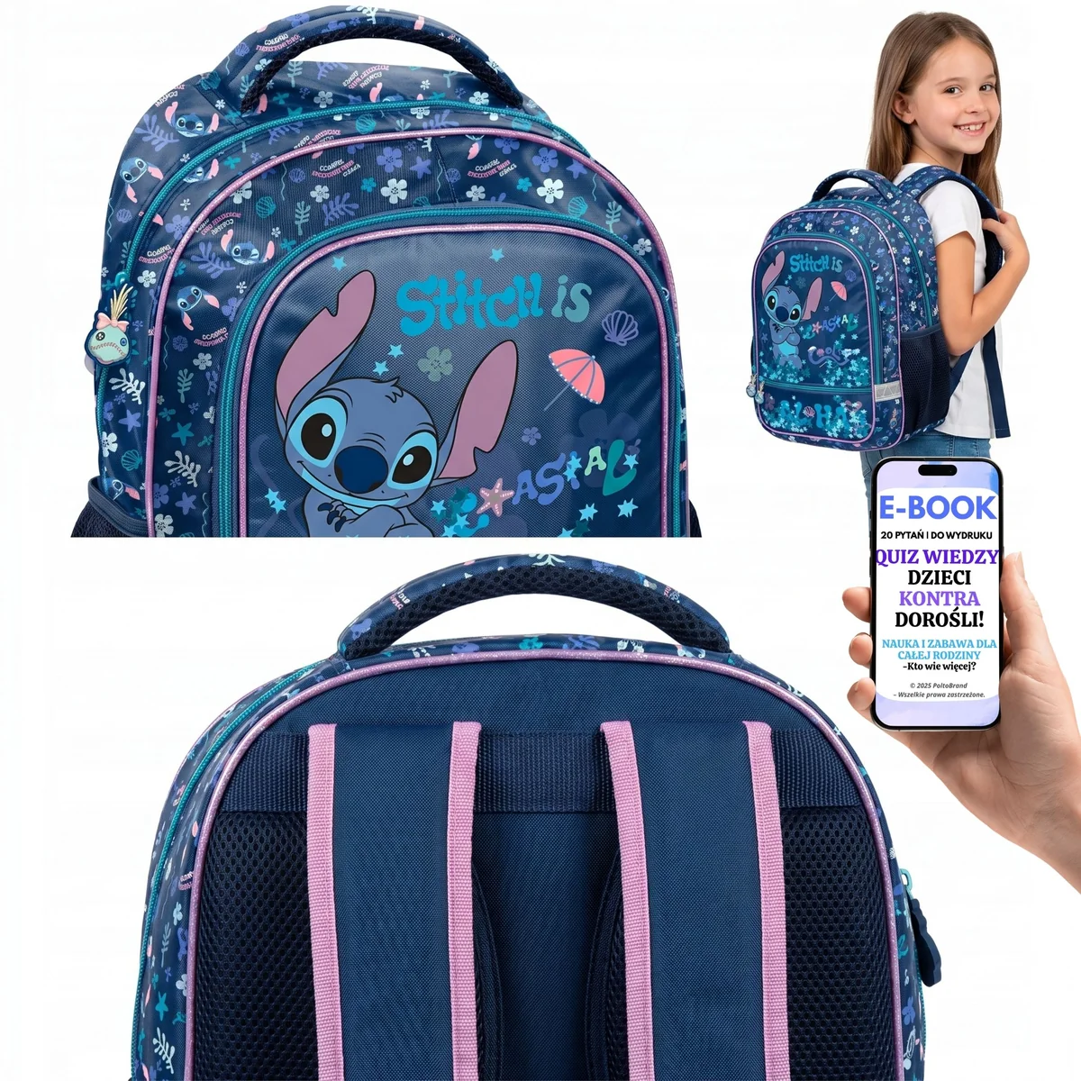 Plecak Szkolny Stitch Dwukomorowy z Odblaskami Prezent dla Dziewczynki + E-BOOK-2