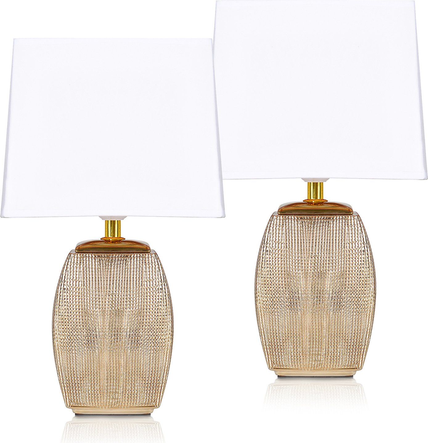 zestaw 2 lamp stołowych lub nocnych BRUBAKER 38 cm złota lampa ceramiczne podstawy lamp złote i bawełniane klosze biały