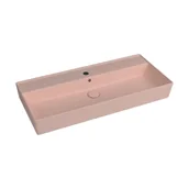 Umywalki - Massi Umywalka ceramiczna nablatowa / wisząca różowa z półką i otworem na baterie 100 x 45 cm LERA pink - miniaturka - grafika 1