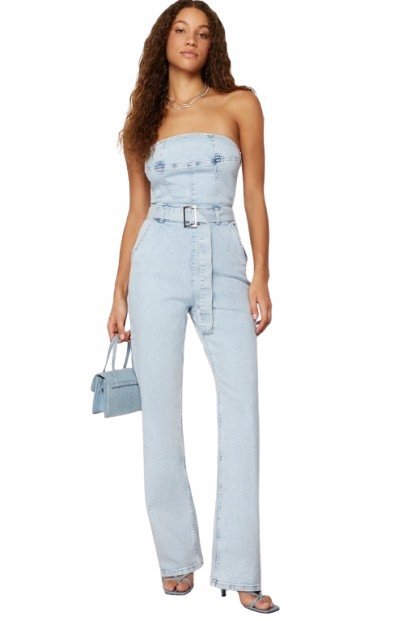 TRENDYOL JEANSOWY KOMBINEZON NIEBIESKI Z PASKIEM 36 5AA