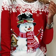 Bluzki damskie - TEMU Sweter Damski na Boże Narodzenie - Bluza z Długim Rękawem i Czerwono-Białym Nadrukiem, Elastyczna Koszulka na Przyjęcie Świąteczne, Spotkania - miniaturka - grafika 1