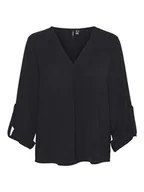 Koszulki i topy damskie - VERO MODA Damski top VMKAS LS V-Neck Top WVN GA NOOS, czarny, L - miniaturka - grafika 1
