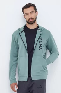 Bluzy męskie - Puma bluza treningowa Fit Double Knit kolor zielony z kapturem z nadrukiem - grafika 1