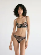 Biustonosze - Reserved - Siateczkowy biustonosz z haftem - czarny - miniaturka - grafika 1