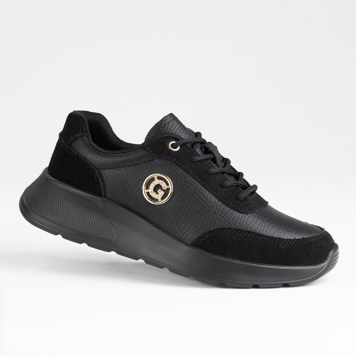 Skórzane półbuty damskie GOODIN GD-XF-191 zamsz logo lekki klasyk czarne 39