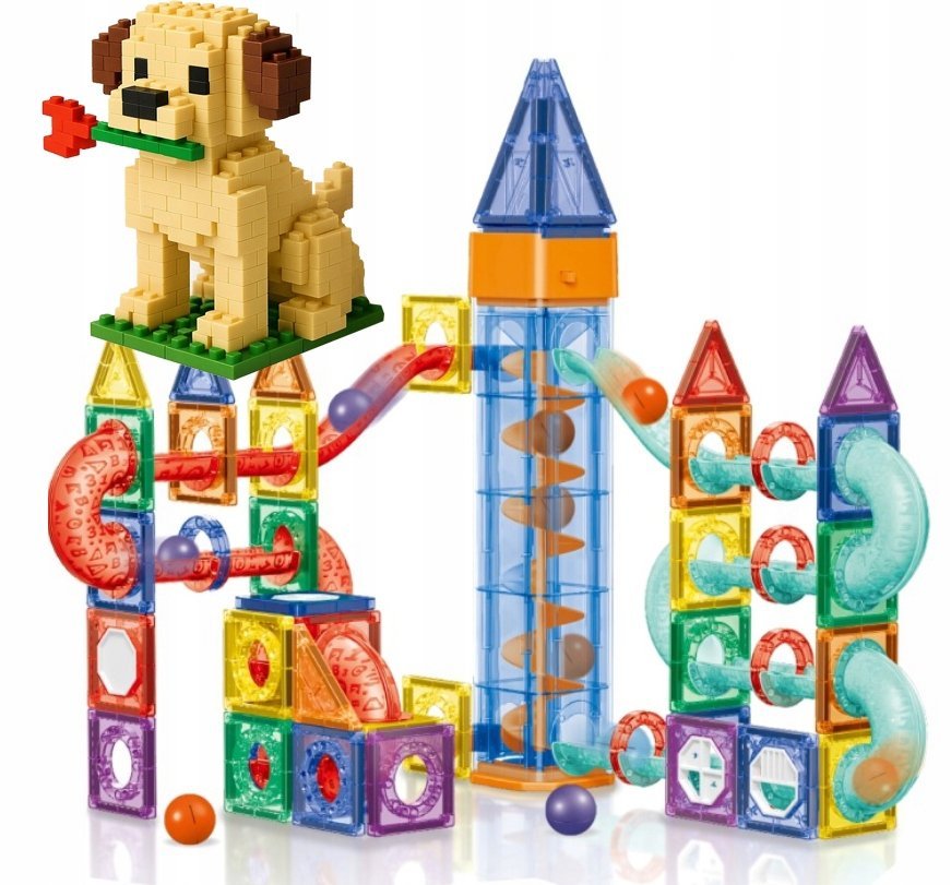 KLOCKI MAGNETYCZNE TOR KULKOWY KULODROM KONSTRUKCYJNE ZESTAW 126 el 131A+GR