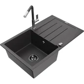 Zlewozmywaki z baterią - Mexen Bruno zlewozmywak granitowy 1-komorowy z ociekaczem i baterią kuchenną Flora, czarny nakrapiany - miniaturka - grafika 1