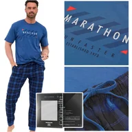 Piżamy damskie - Cornette Piżama Męska Długi Rękaw Granatowa Bawełniana Marathon Rozmiar XXL - miniaturka - grafika 1