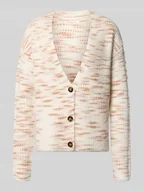 Swetry damskie - Kurtka z dzianiny z dekoltem w serek i listwą guzikową - miniaturka - grafika 1