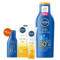 Kremy dla dzieci - Zestaw Nivea Sun Kids Protect & Care, balsam do opalania dla dzieci 5w1, SPF 50+, 200 ml + przeciwstarzeniowy krem z SPF 50, 50 ml + balsam do opalania, SPF 30, 30 ml gratis - miniaturka - grafika 1