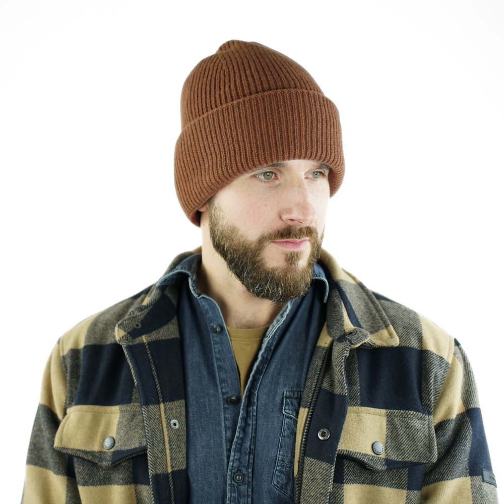 Wełniana czapka męska damska zimowa 100% wełna brąz jasny