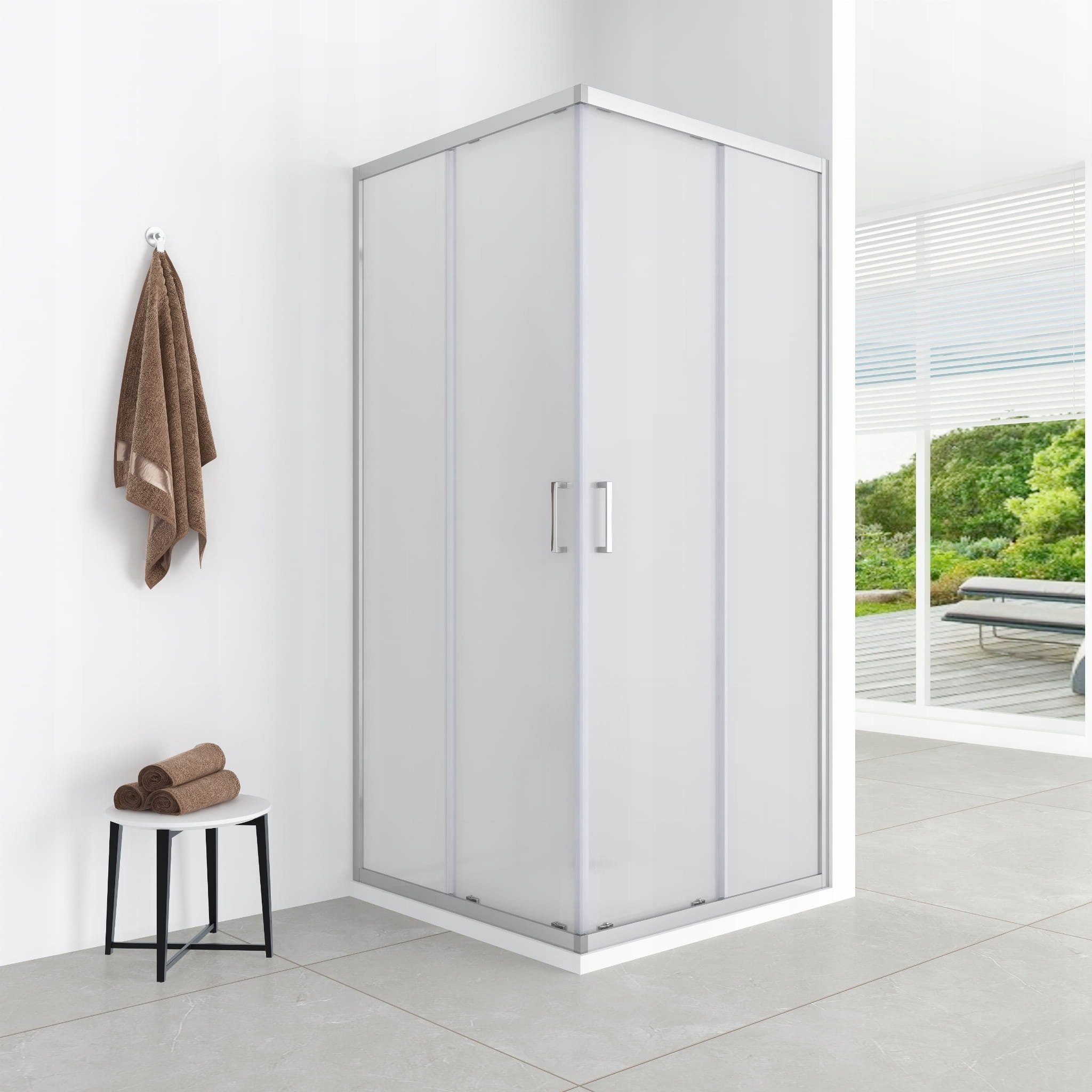 Aptel AQ.100-501104 / AQUAFORM / AZUL / KABINA PÓŁOKRĄGŁA 80/185 BLACK MATT, SZKŁO MROŻONE FABRIC 5MM EASY CLEAN /