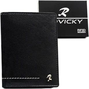 ROVICKY Duży pionowy portfel męski ze skóry naturalnej czarny karty gotówka klasyczny prezent ochrona RFID - Portfele - miniaturka - grafika 1