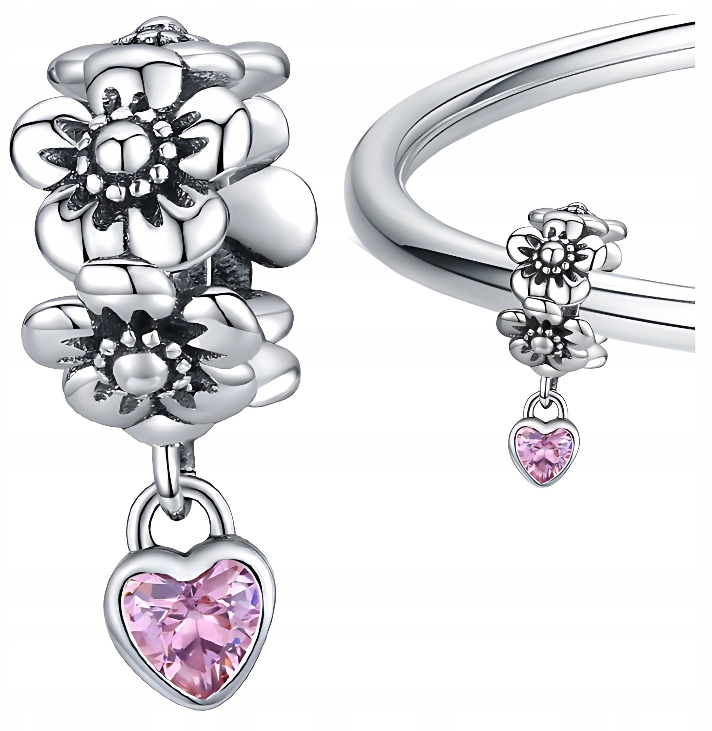 Ivybands CHARMS KWIATY Z SERCEM srebrna zawieszka koralik charms srebro pr 925 S925
